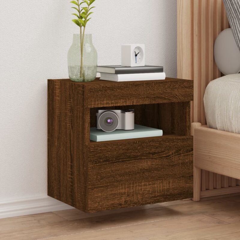 foto del prodotto vidaxl mobile tv a parete con luci led rovere marrone 40x30x40 cm