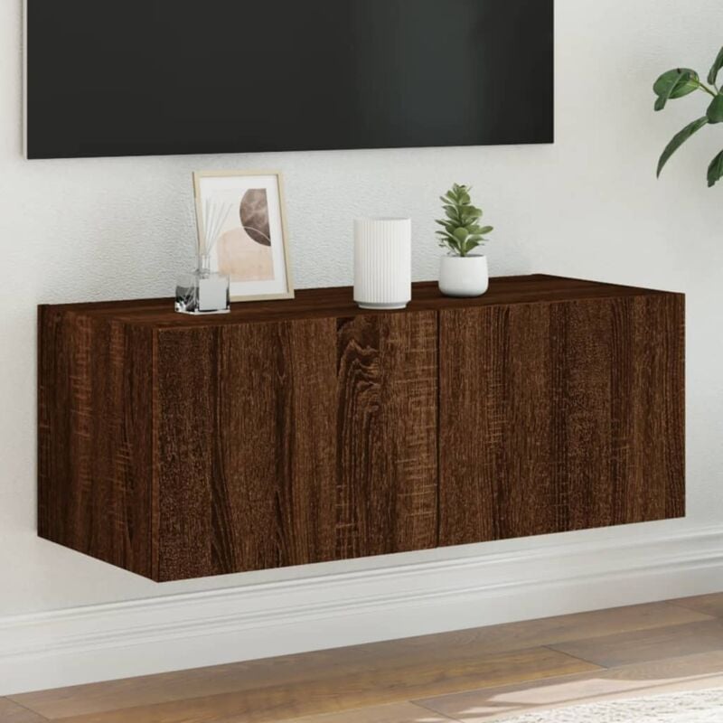 foto del prodotto vidaxl mobile tv a parete con luci led rovere marrone 80x35x31 cm