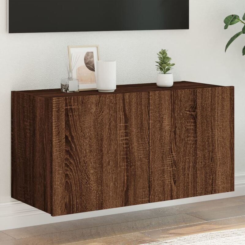 foto del prodotto vidaxl mobile tv a parete con luci led rovere marrone 80x35x41 cm