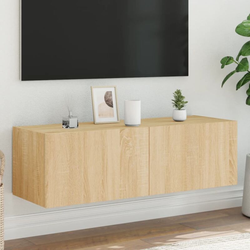 foto del prodotto vidaxl mobile tv a parete con luci led rovere sonoma 100x35x31 cm