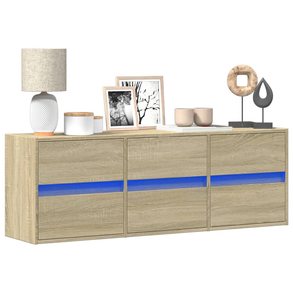 foto del prodotto vidaxl mobile tv a parete con luci led rovere sonoma 130x31x45 cm