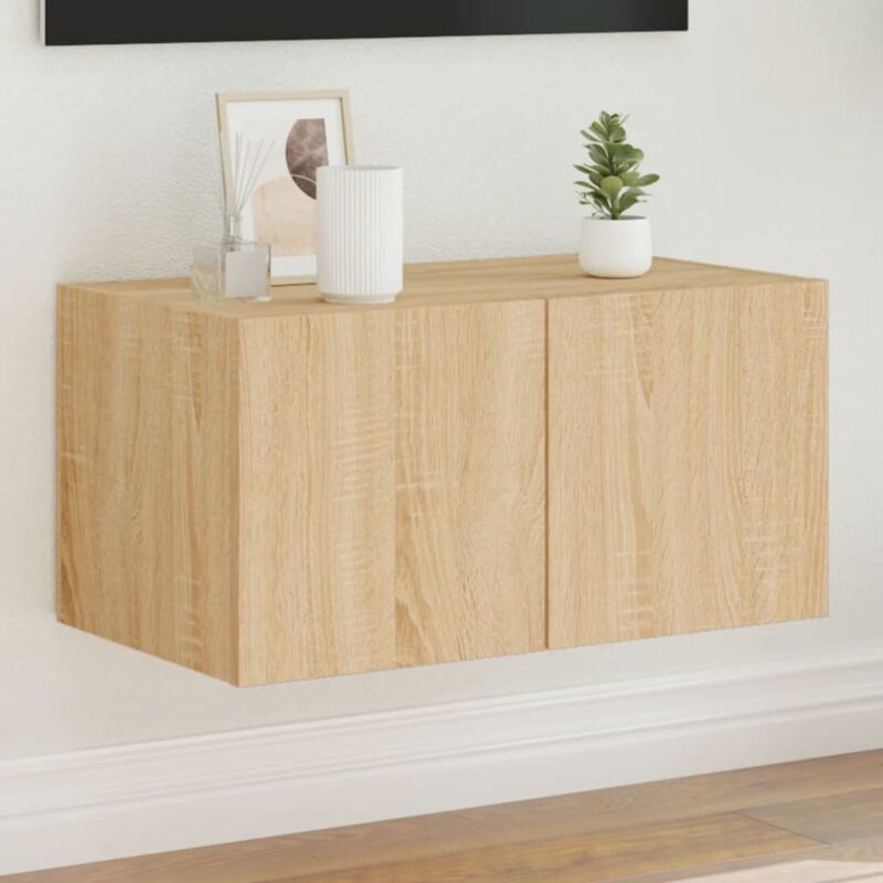foto del prodotto vidaxl mobile tv a parete con luci led rovere sonoma 60x35x31 cm