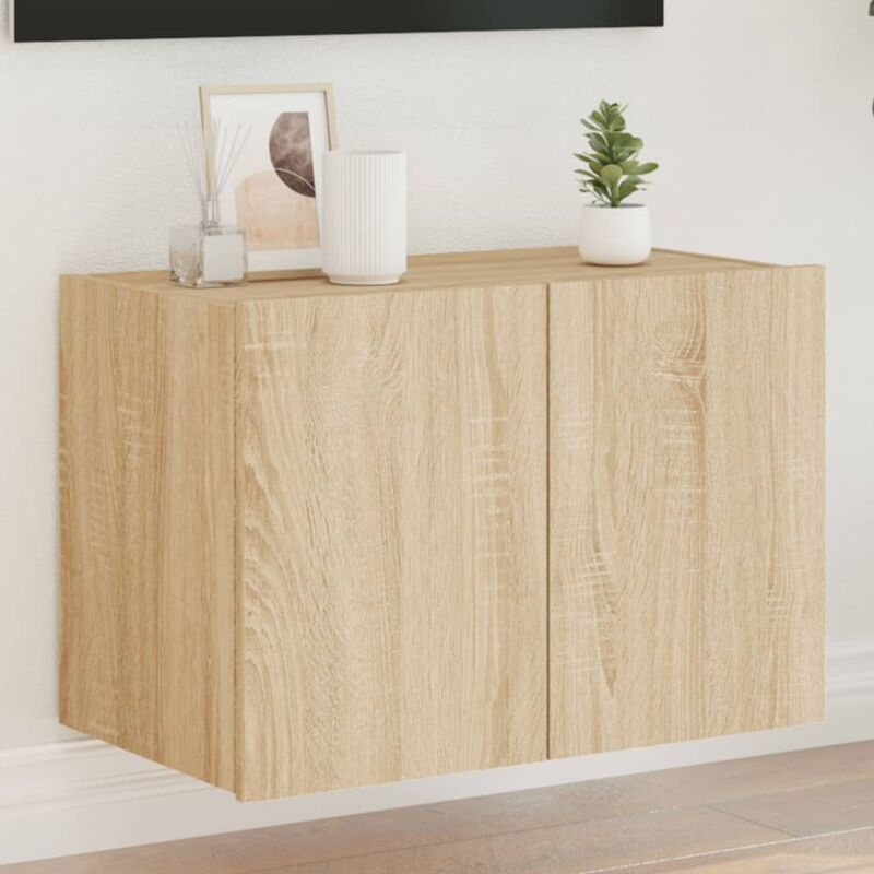foto del prodotto vidaxl mobile tv a parete con luci led rovere sonoma 60x35x41 cm
