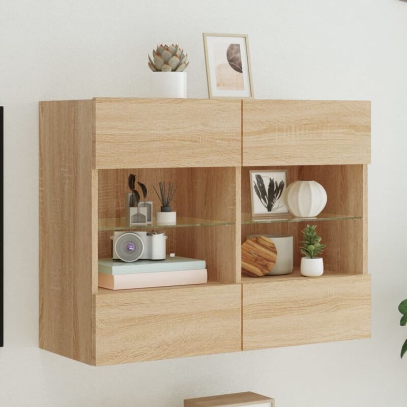 foto del prodotto vidaxl mobile tv a parete con luci led rovere sonoma 78,5x30x60,5 cm