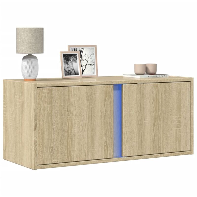 foto del prodotto vidaxl mobile tv a parete con luci led rovere sonoma 80x31x35 cm