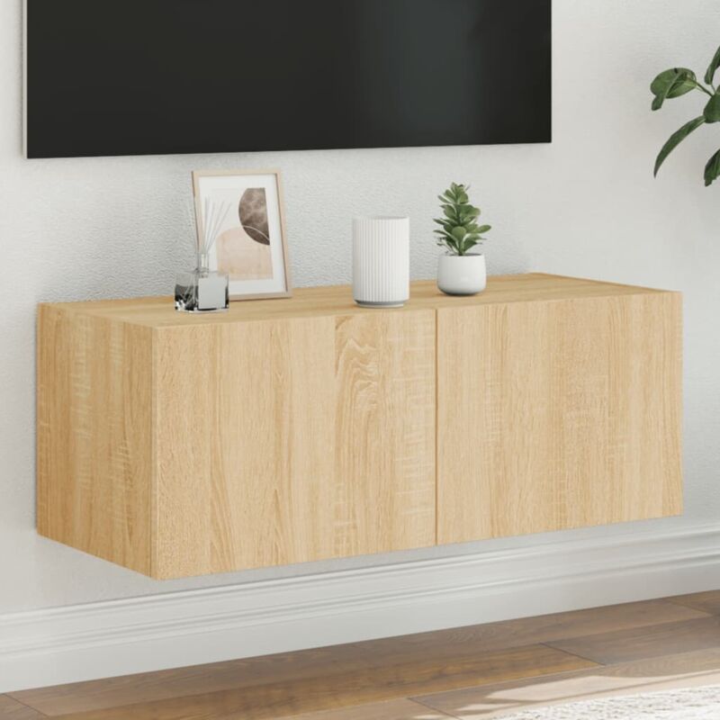 foto del prodotto vidaxl mobile tv a parete con luci led rovere sonoma 80x35x31 cm