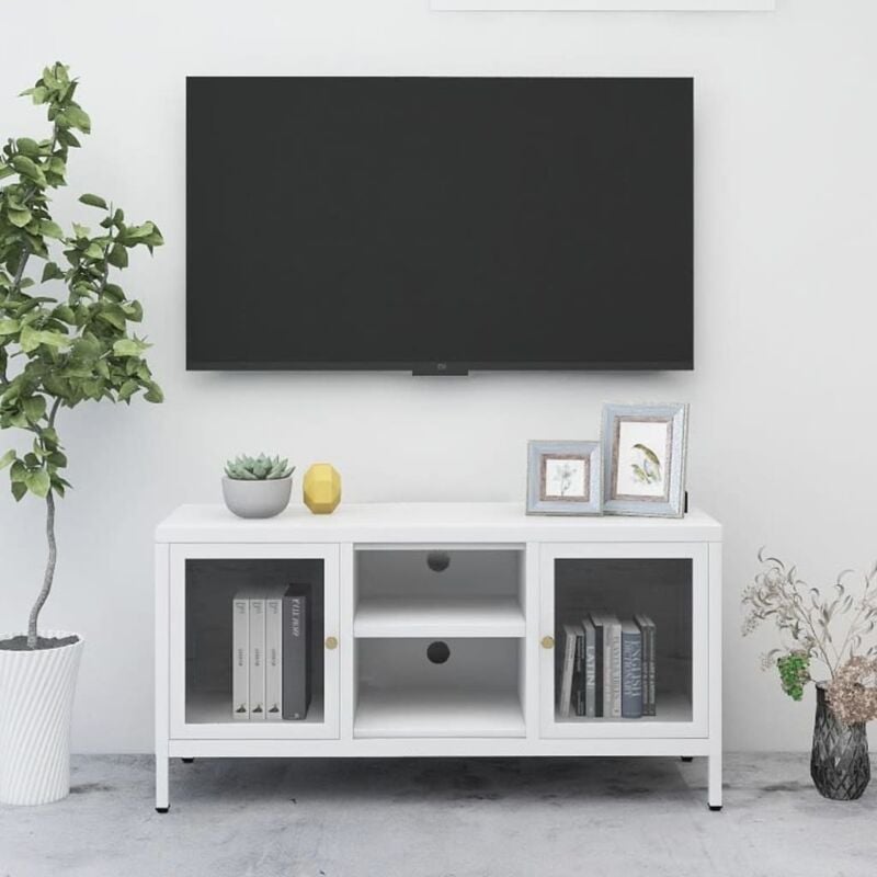 foto del prodotto vidaxl mobile tv bianco 105x35x52 cm in acciaio e vetro