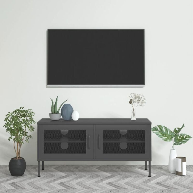 foto del prodotto vidaxl mobile tv con 2 ante a rete in acciaio stile industrial vari colori colore antracite