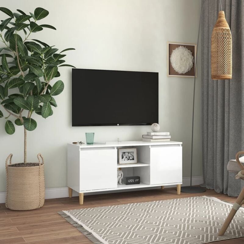foto del prodotto vidaxl mobile tv con gambe in legno chiaro dotato di 2 ante e scomparti vari colori colore bianco lucido