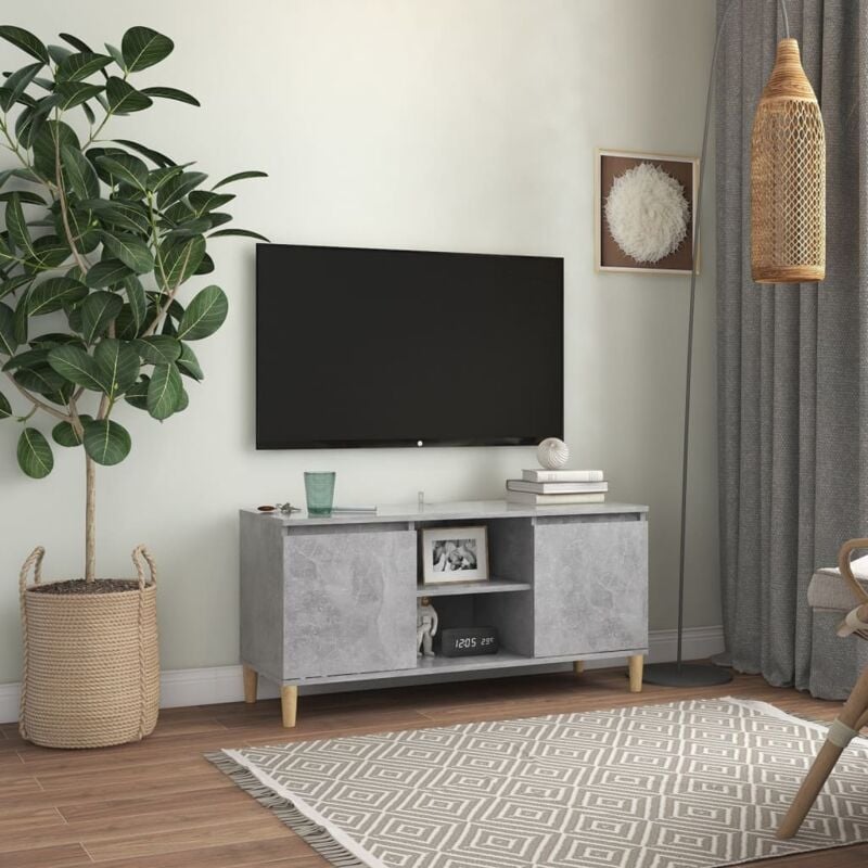 foto del prodotto vidaxl mobile tv con gambe in legno chiaro dotato di 2 ante e scomparti vari colori colore cemento