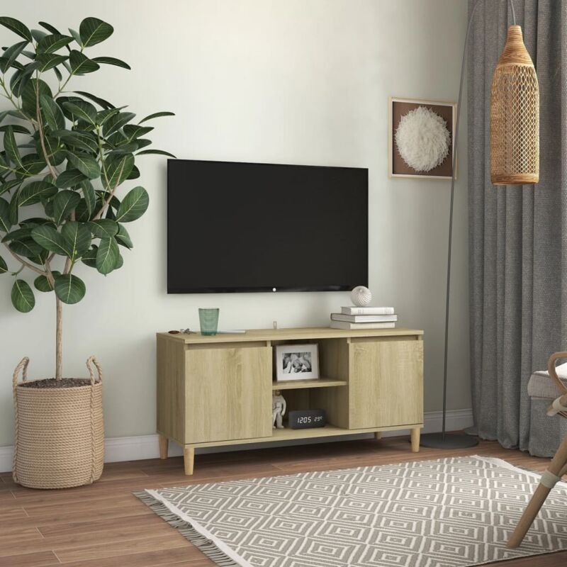 foto del prodotto vidaxl mobile tv con gambe in legno chiaro dotato di 2 ante e scomparti vari colori colore marrone