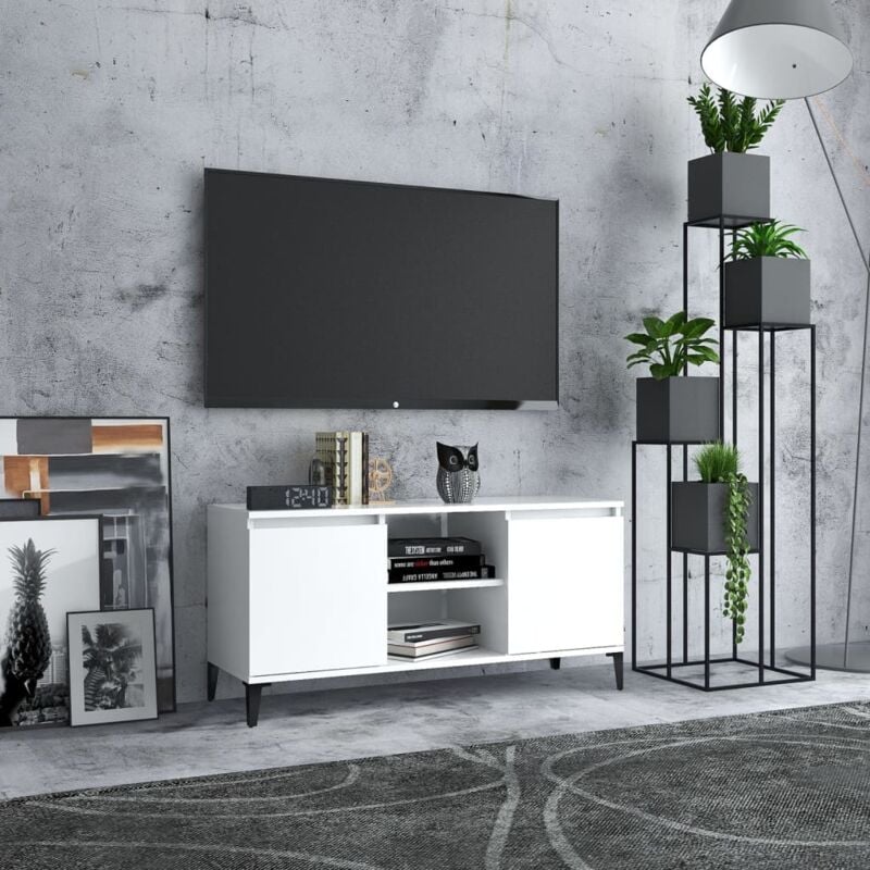 foto del prodotto vidaxl mobile tv con gambe in metallo dotao di 2 ante e scomparti vari colori colore bianco