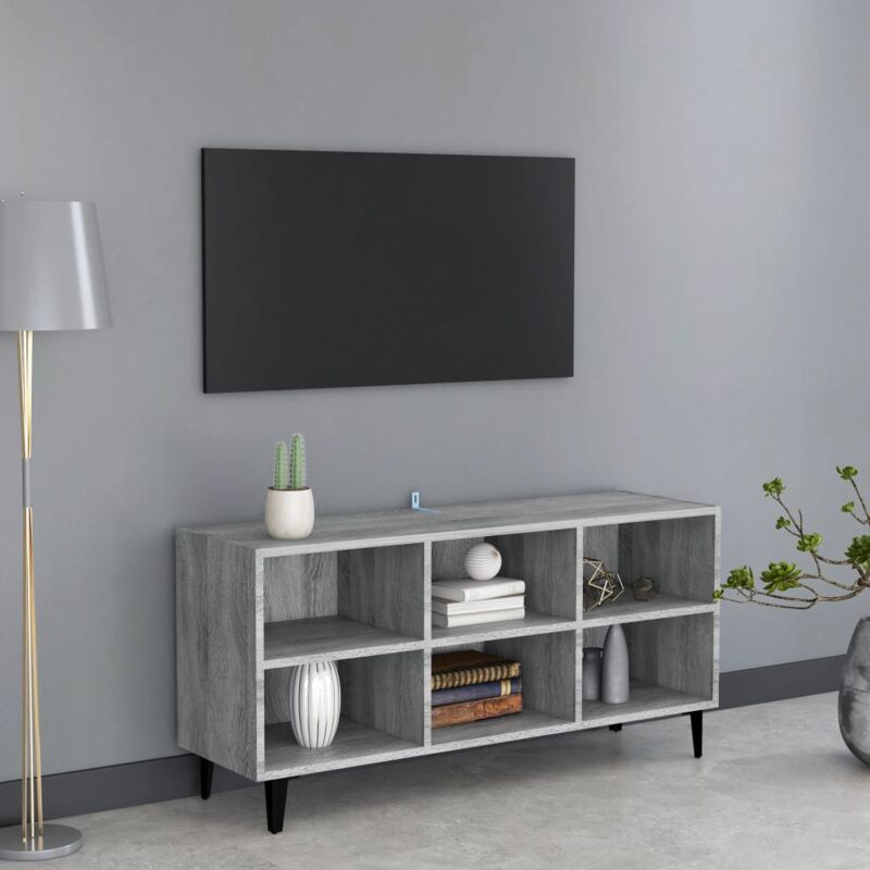 foto del prodotto vidaxl mobile tv con gambe in metallo grigio sonoma 103,5x30x50 cm