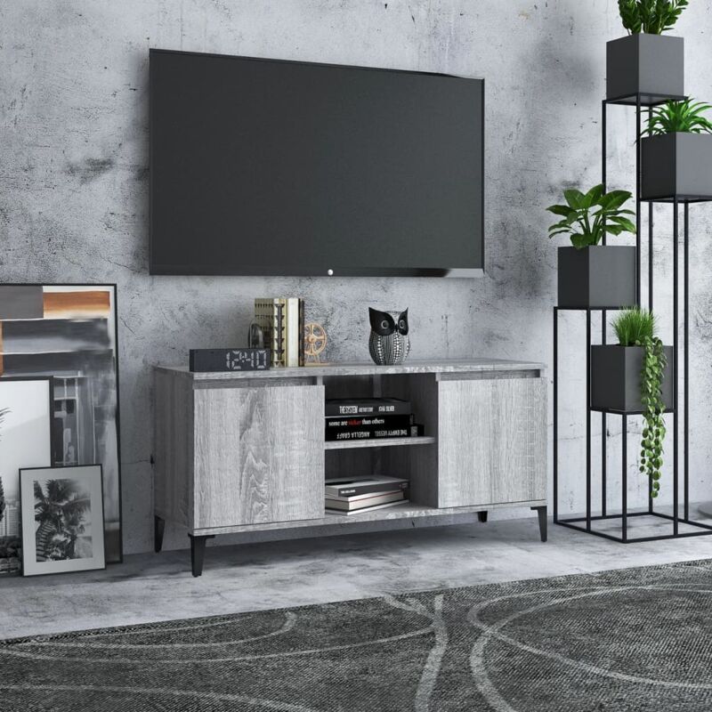 foto del prodotto vidaxl mobile tv con gambe in metallo grigio sonoma 103,5x35x50 cm