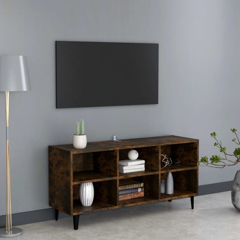 foto del prodotto vidaxl mobile tv con gambe in metallo rovere fumo 103,5x30x50 cm
