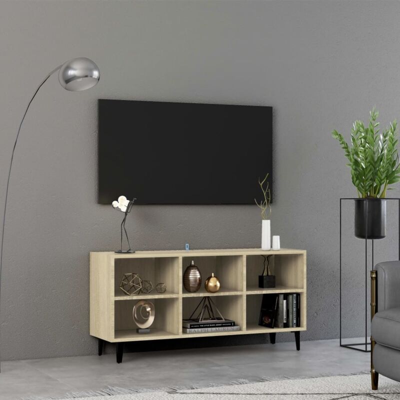 foto del prodotto vidaxl mobile tv con gambe in metallo rovere sonoma 103,5x30x50 cm