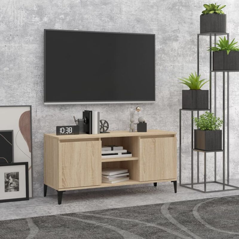 foto del prodotto vidaxl mobile tv con gambe in metallo rovere sonoma 103,5x35x50 cm