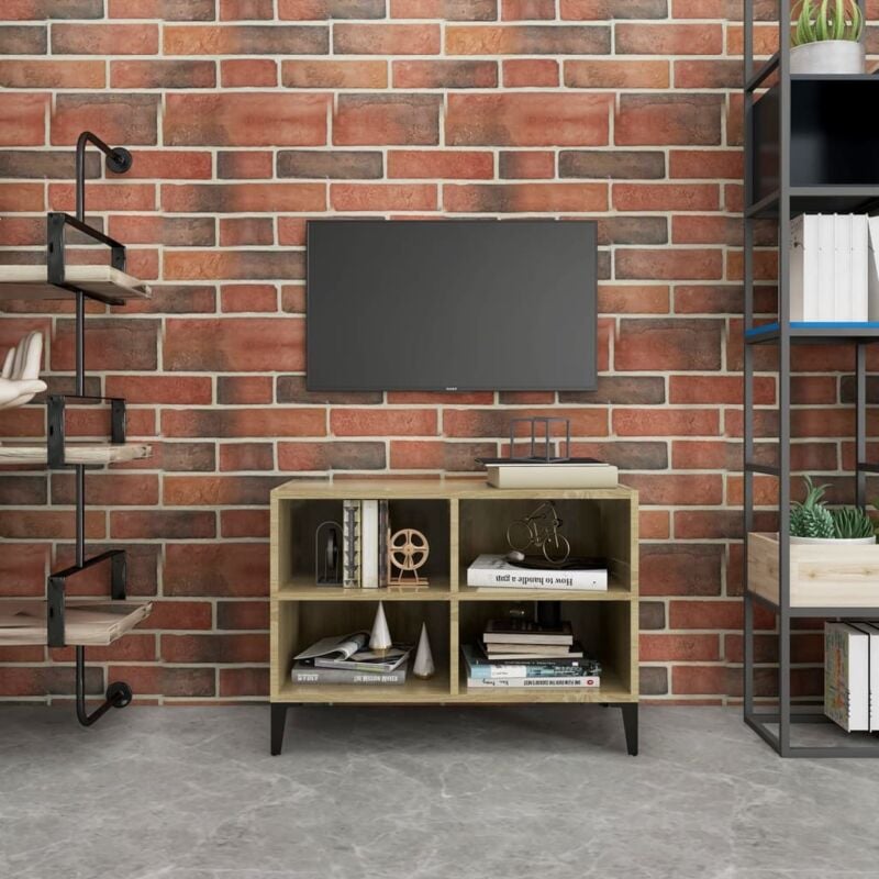 foto del prodotto vidaxl mobile tv con gambe in metallo rovere sonoma 69,5x30x50 cm