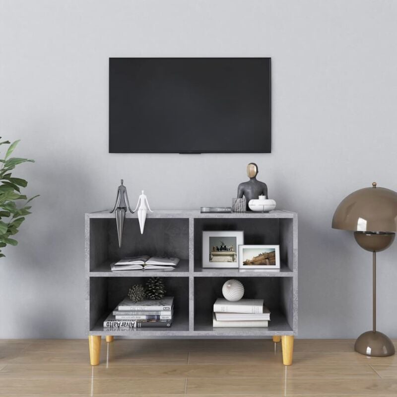 foto del prodotto vidaxl - mobile tv con gambe legno massello grigio cemento 69,5x30x50 cm