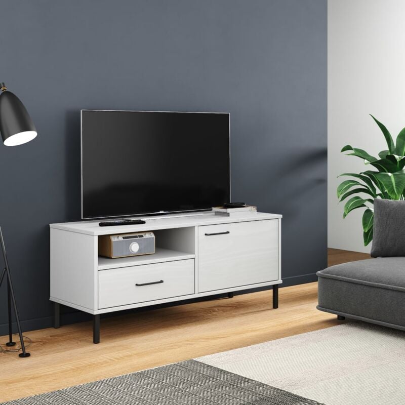 foto del prodotto vidaxl mobile tv con gambe metallo bianco legno massello di pino oslo