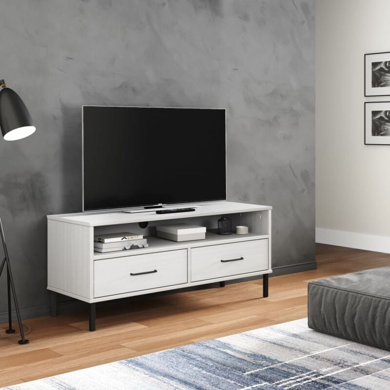 foto del prodotto vidaxl mobile tv con gambe metallo bianco legno massello di pino oslo