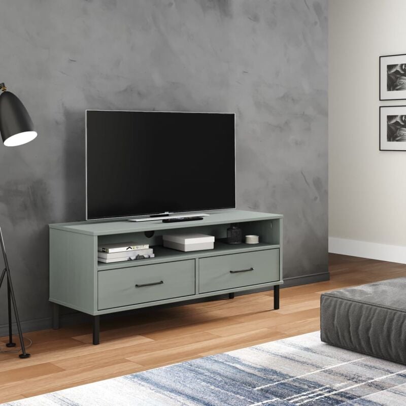 foto del prodotto vidaxl mobile tv con gambe metallo grigio legno massello di pino oslo