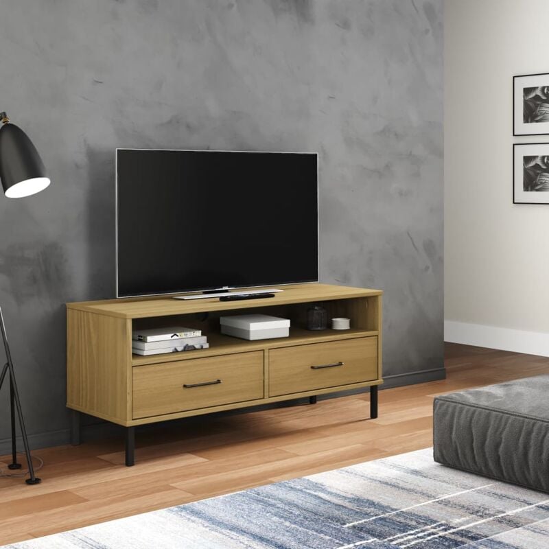 foto del prodotto vidaxl mobile tv con gambe metallo marrone legno massello di pino oslo