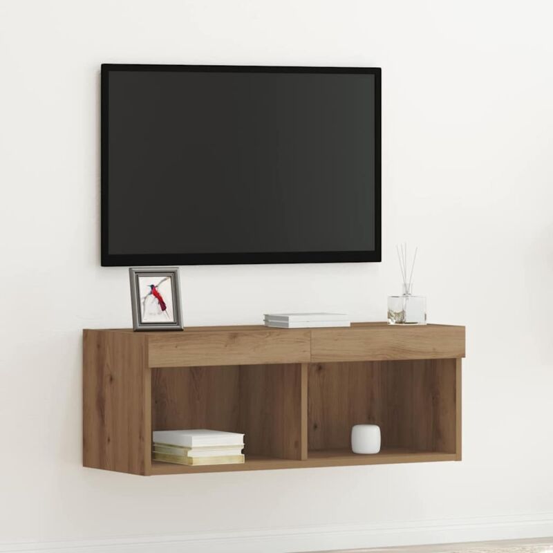 foto del prodotto vidaxl mobile tv con luci led rovere artigianale 80x30x30 cm