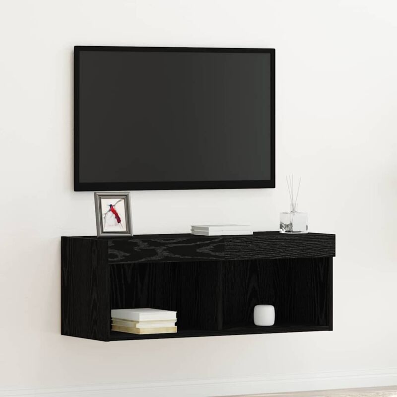 foto del prodotto vidaxl mobile tv con luci led rovere nero 80x30x30 cm