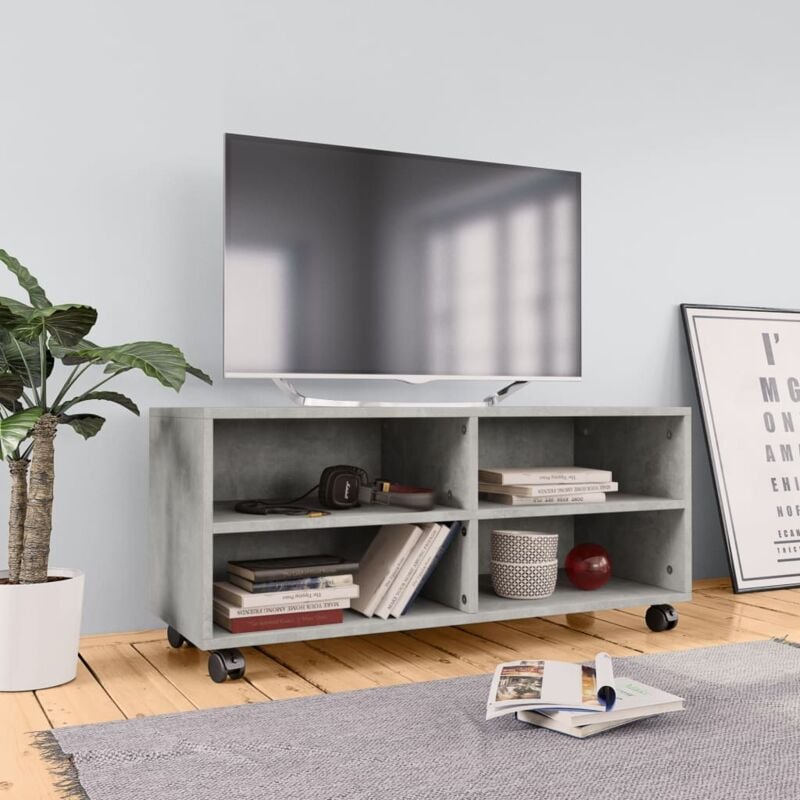 foto del prodotto vidaxl mobile tv con ruote grigio cemento 90x35x35 cm in multistrato