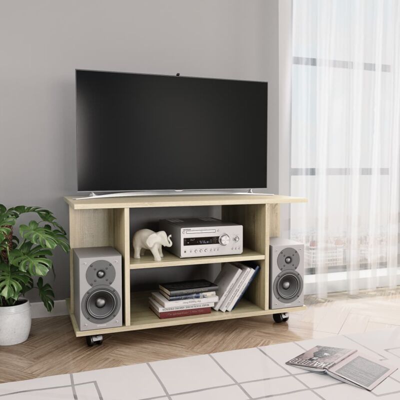 foto del prodotto vidaxl mobile tv con ruote rovere sonoma 80x40x45 cm legno multistrato