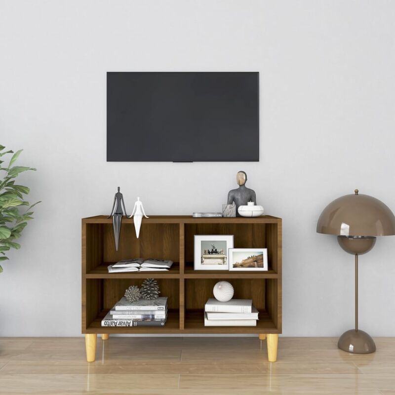 foto del prodotto vidaxl mobile tv gambe in legno massello rovere marrone 69,5x30x50 cm