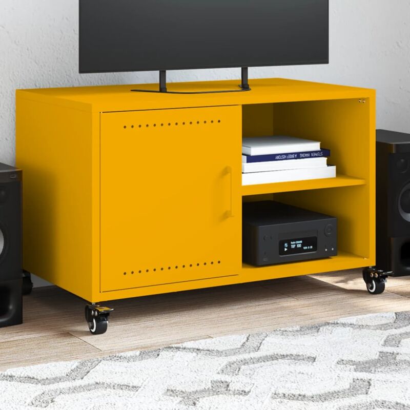 foto del prodotto vidaxl mobile tv giallo senape 68x39x43,5 cm in acciaio