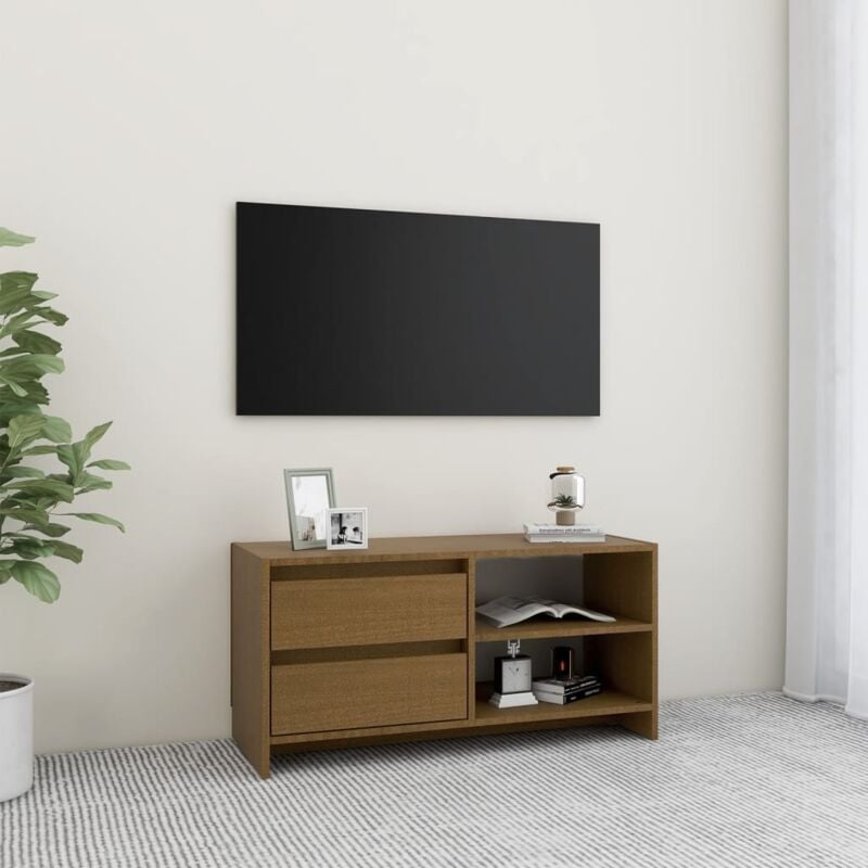 foto del prodotto vidaxl mobile tv in legno di pino moderno con 2 cassetti e 2 scomparti vari colori colore marrone scuro