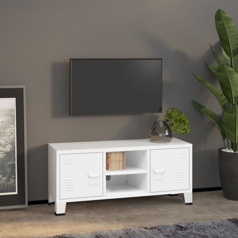 foto del prodotto vidaxl mobile tv industriale 105x35x42cm in metallo 2 ante e 2 scomparti vari colori colore bianco