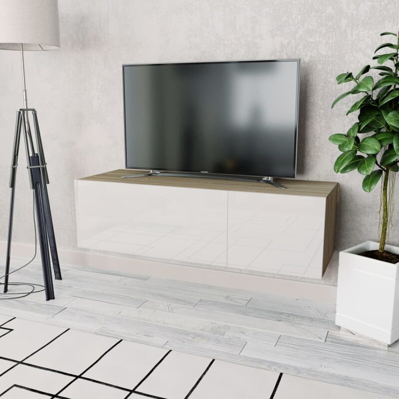 foto del prodotto vidaxl mobile tv legno multistrato 120x40x34 cm bianco lucido e rovere