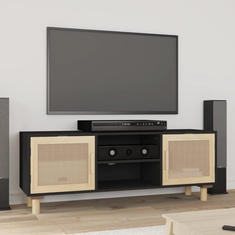 foto del prodotto vidaxl mobile tv nero 105x30x40 cm massello pino e rattan naturale