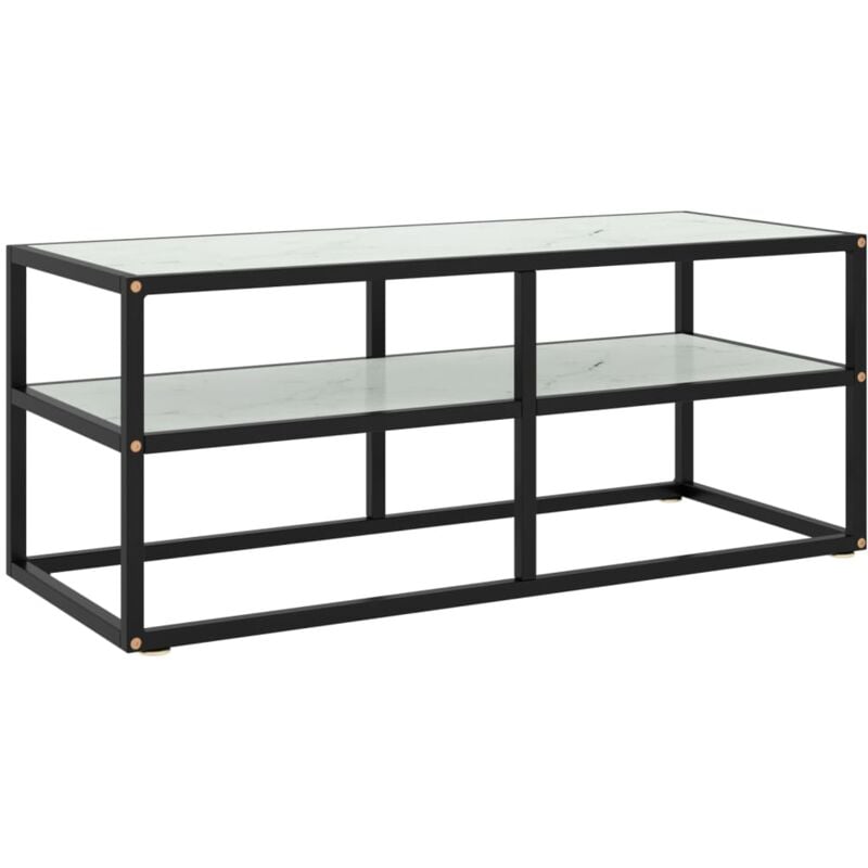 foto del prodotto vidaxl mobile tv nero con vetro bianco marmo 100x40x40 cm