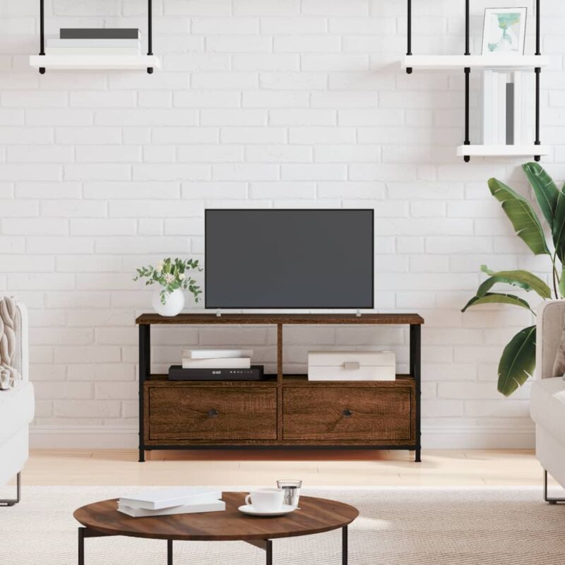 foto del prodotto vidaxl mobile tv rovere marrone 90x33x45 cm legno multistrato e ferro