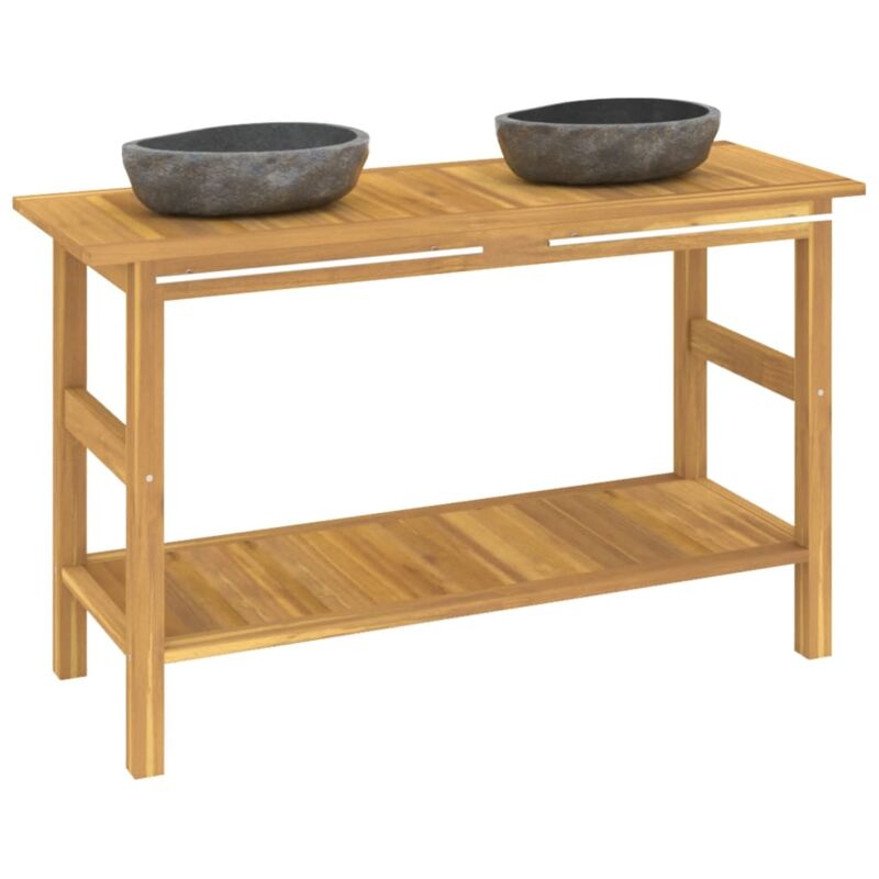 foto del prodotto vidaxl mobile vanit bagno con lavandini pietra fiume massello di teak