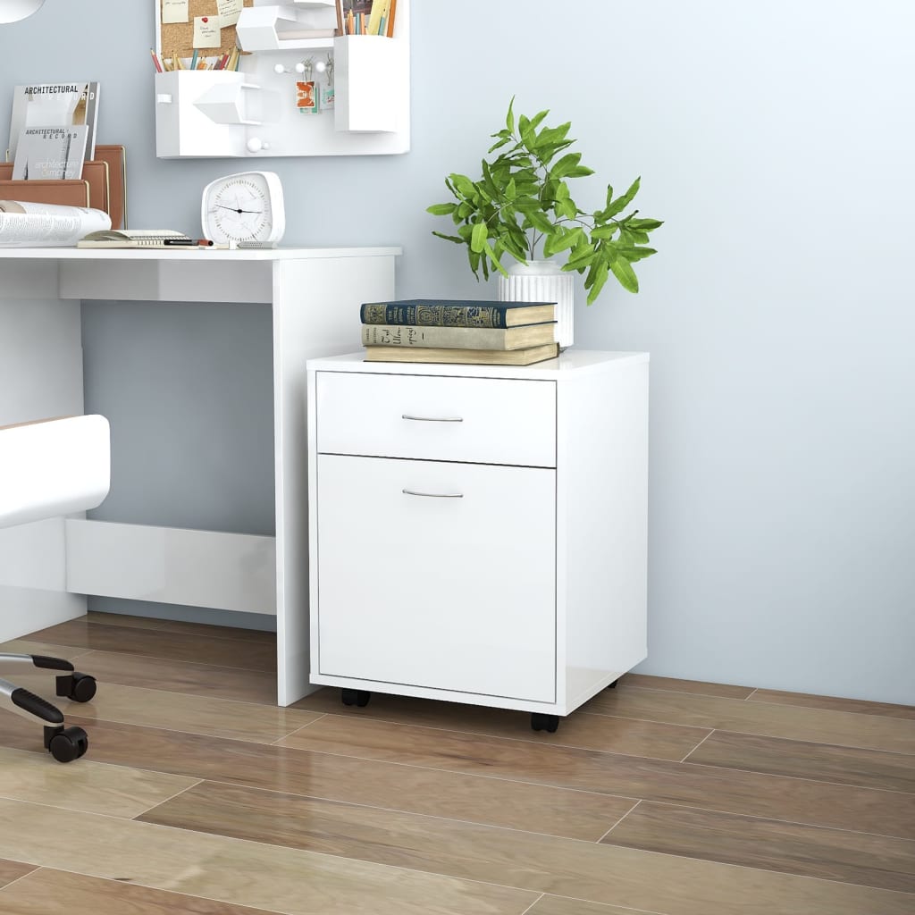foto del prodotto vidaxl mobiletto con ruote bianco lucido 45x38x54cm legno multistrato