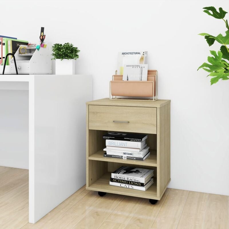 foto del prodotto vidaxl mobiletto con ruote rovere sonoma 46x36x59 cm legno multistrato