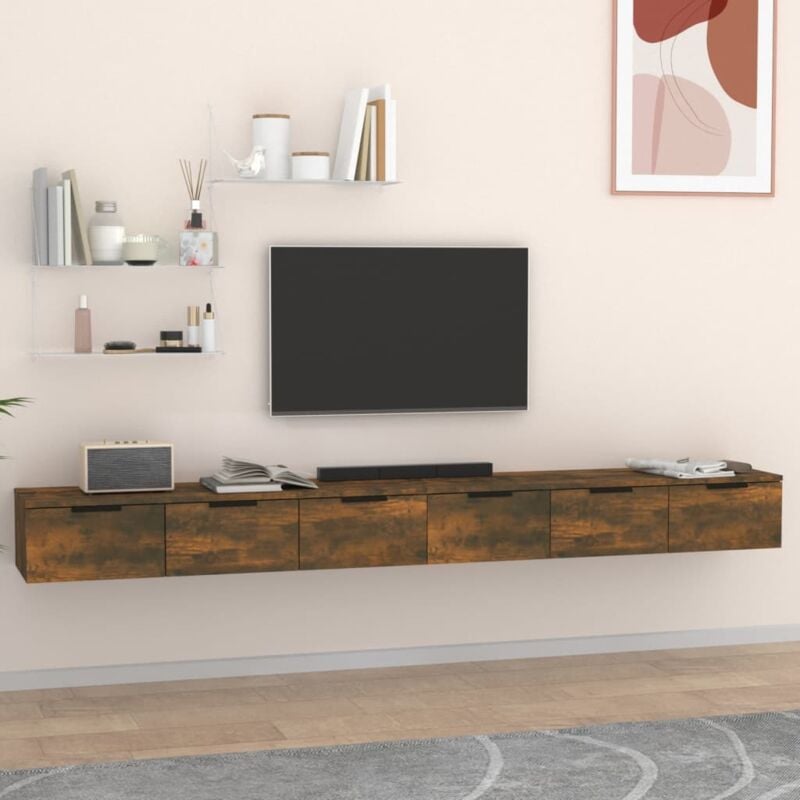 foto del prodotto vidaxl mobili a muro 2 pz rovere fumo 102x30x20cm in legno multistrato