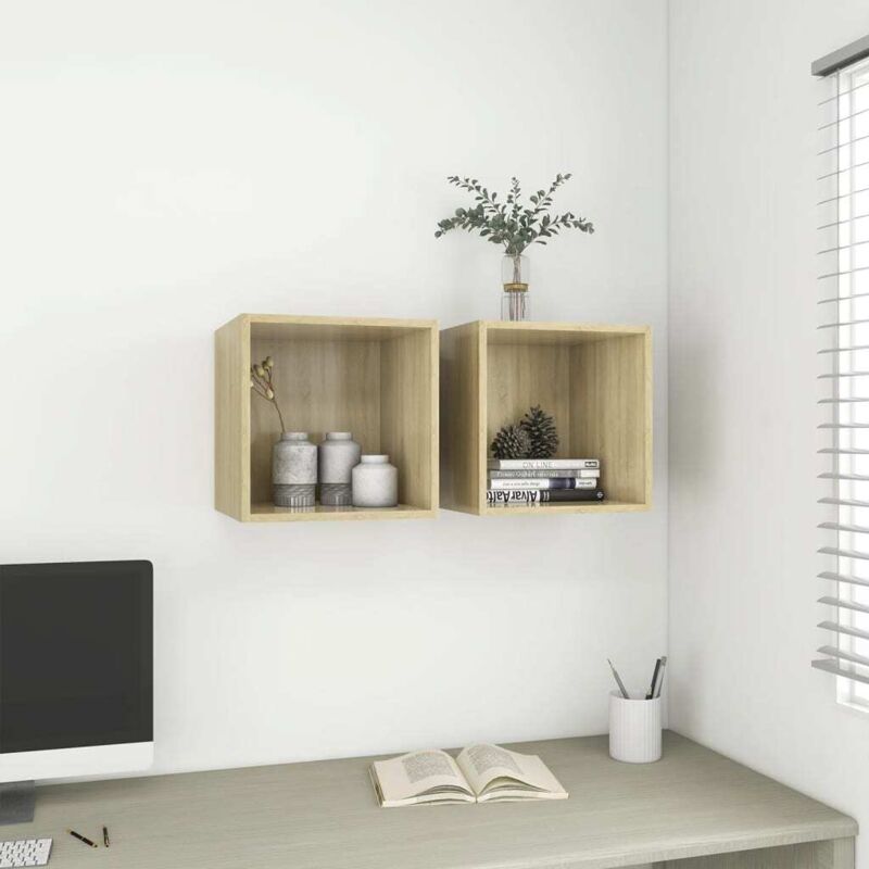 foto del prodotto vidaxl mobili a muro 2pz rovere sonoma 37x37x37 cm legno multistrato
