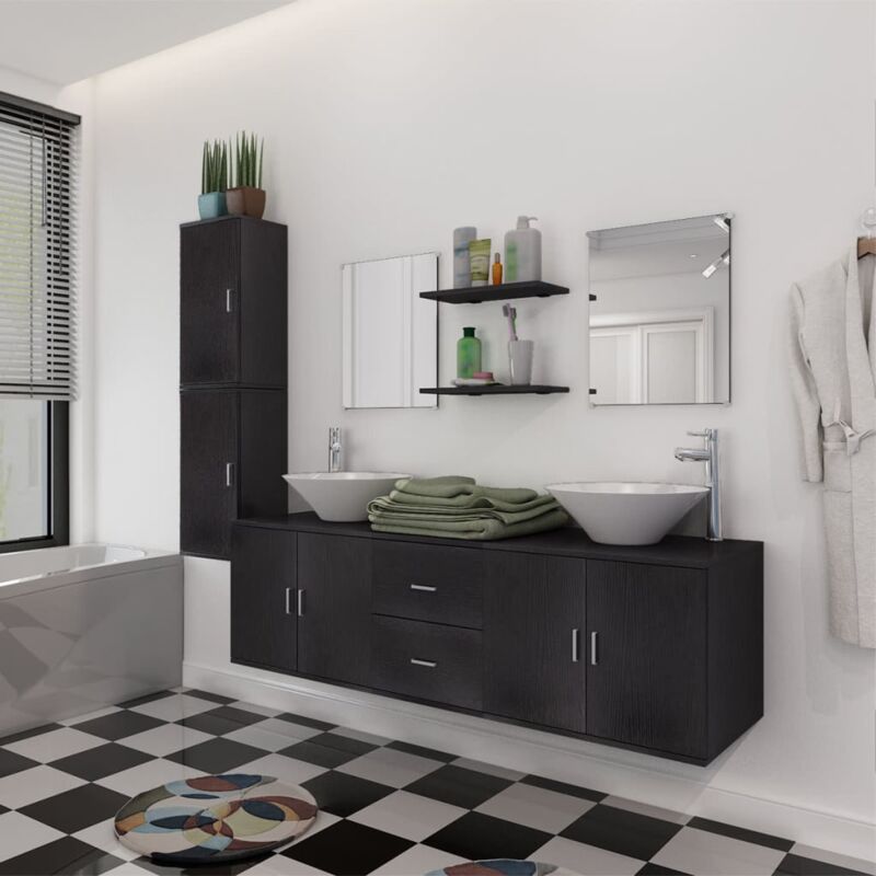 foto del prodotto vidaxl mobili bagno con armadio lavabo 2 armadietti a muro e 2 specchi vari colori colore nero