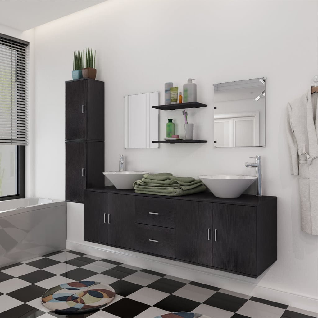 foto del prodotto vidaxl mobili da bagno con lavabo set 9 pz nero