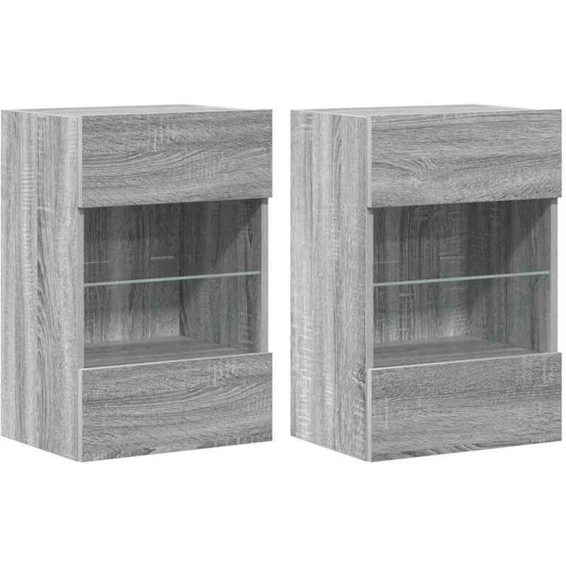 foto del prodotto vidaxl mobili da parete con luci led per tv 2pz grigio sonoma 40x30x60,5 cm