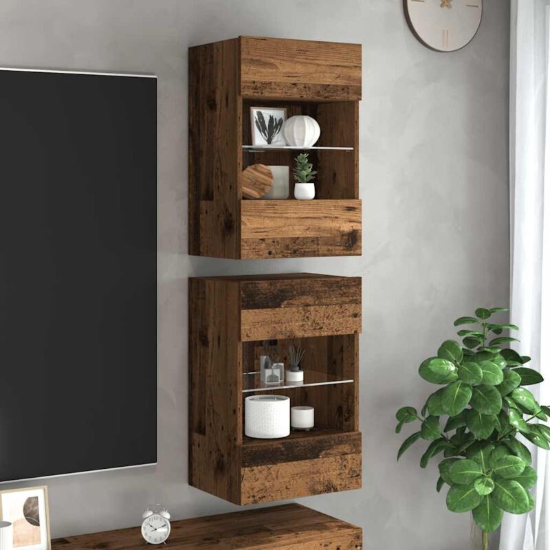 foto del prodotto vidaxl mobili da parete con luci led per tv 2pz legno vecchio 40x30x60,5 cm