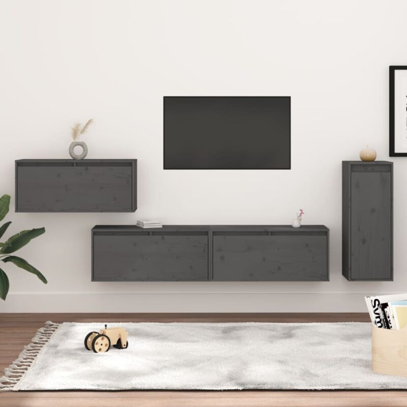 foto del prodotto vidaxl mobili porta tv 4 pz grigi in legno massello di pino