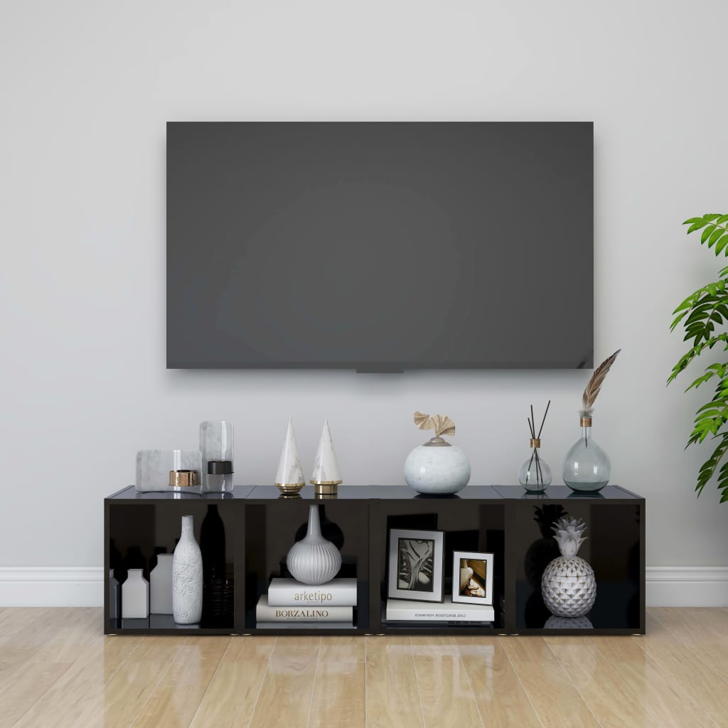 foto del prodotto vidaxl mobili porta tv 4pz nero lucido 37x35x37 cm legno multistrato